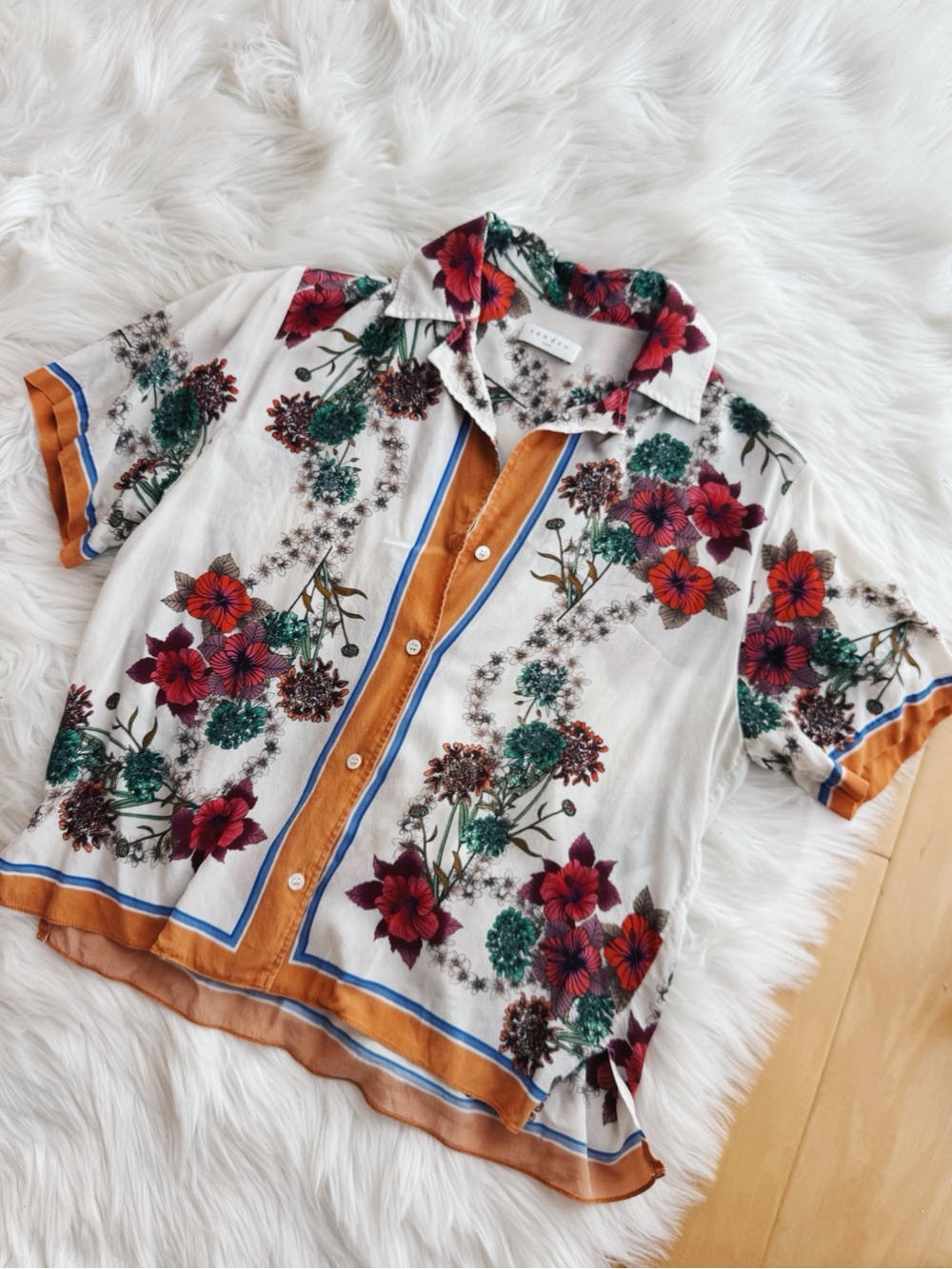 {Sandro} silk floral blouse